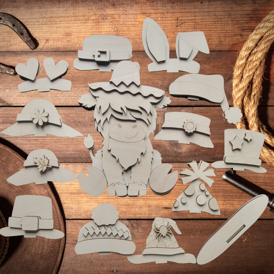 Highland Cow, Interchangeable, Hats, Seasonal