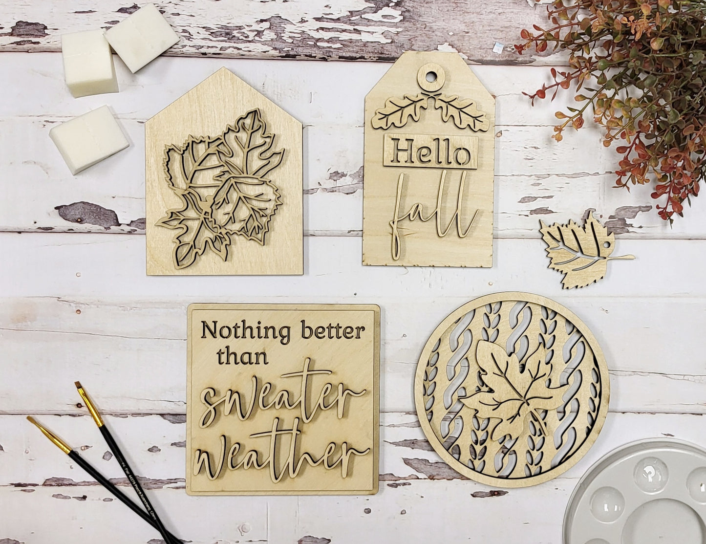 Wood Tags Wood Tag Wood cut outs Wood Circle Wood Blanks Wood Blank Sweater Weather Sweater Leaves Laser DIY happy fall y'all happy fall Falling Leaves fall vibes fall decor Fall DIY Kit diy
