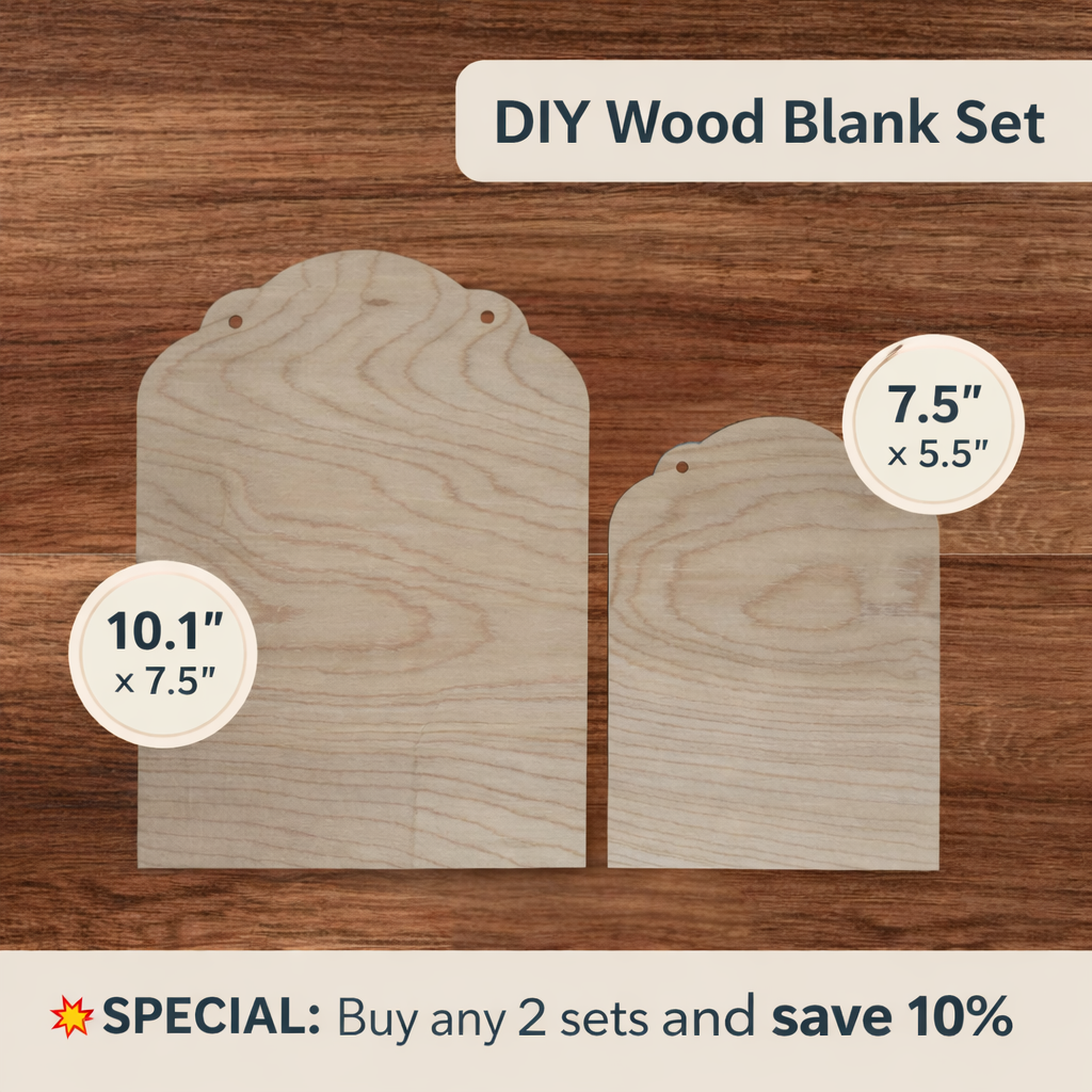 Scalloped wood blanks size comparison large and small unfinished wood sign surfaces for DIY crafts and custom signs