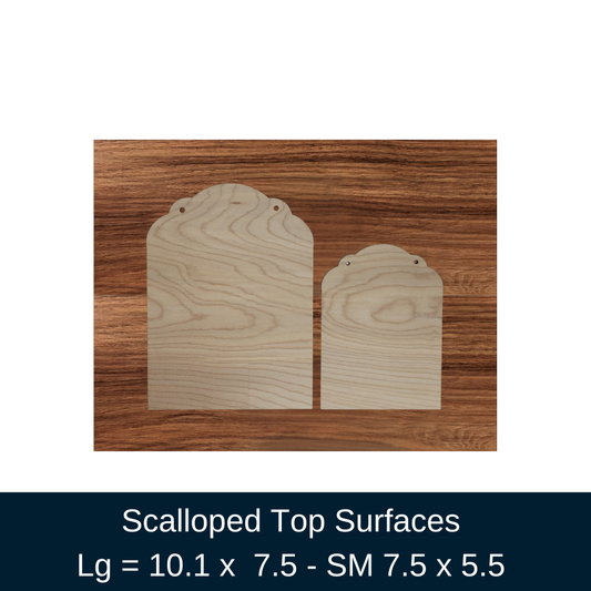 Scalloped wood blanks set in two sizes unfinished wood surfaces for DIY signs crafts laser engraving and paint projects