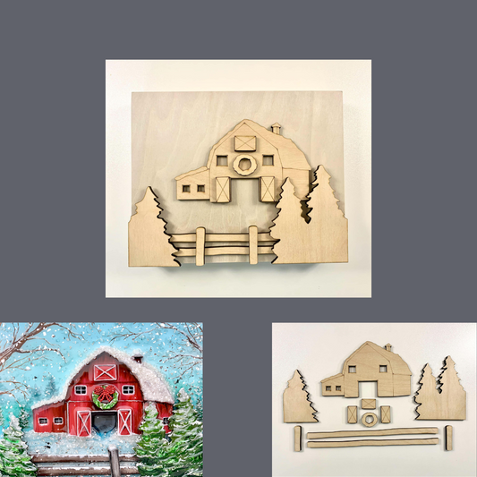 Red Barn Christmas Scene Kit