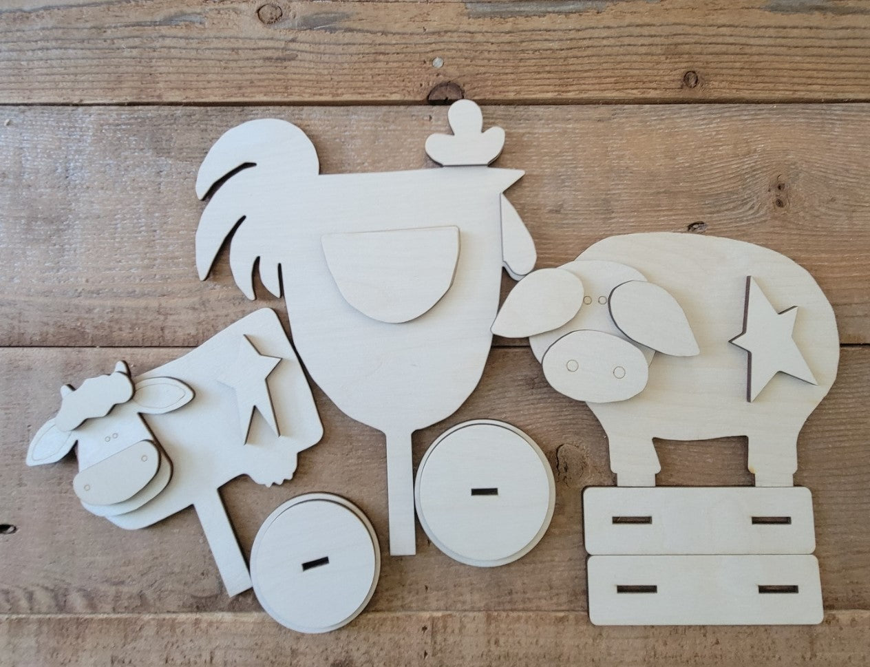 Farm Animal, Trio, Farm Animal Trio, Decoration, Chicken, Pig, Cow, Wood Blanks  Laser DIY  home decor  Home  Fun  Farmhouse blank  Farmhouse  DIY Kit  Decorative  Decoration  Decor  Cute  Crafty Gifts  craft  Cows  Cow  Chicken  Blank Shapes