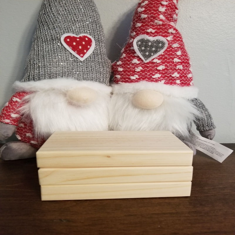 Mini wooden book stack with gnomes